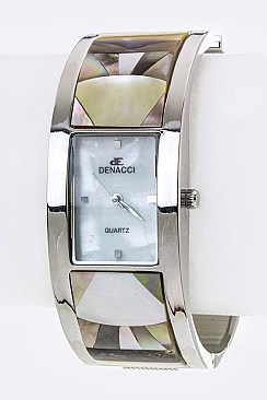 Stylish Pave Shell Fashion Bangle Watch LA-BG1234L6D