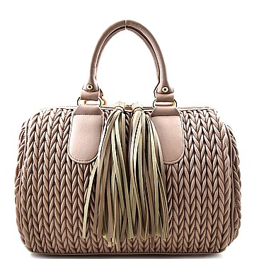 Quality Tassel Accent Quilted Boston Satchel Bag