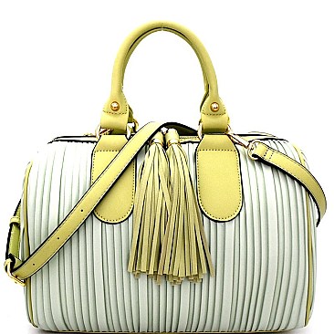 JY0195-LP Tassel Accent Vertically Lined Boston Satchel