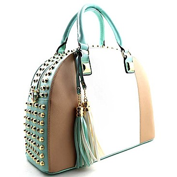 Rhinestone Studded Boxy Shape Satchel