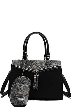 2 IN 1 TWO TONE PYTHON PATTERN SATCHEL WITH LONG STRAP