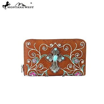 Unique Cross Medallion Turquouise Stone Embroidered Wristlet