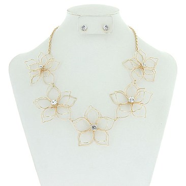 BIG METAL FLOWERS NECKLACE SET MEZN1251
