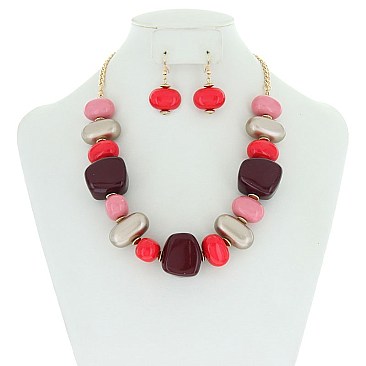 LARGE BEADS STATEMENT NECKLACE SET MEZN1266