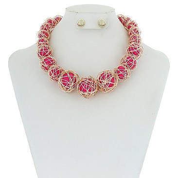 Trendy Wire Wraped Pearl Necklace Set SLN1532