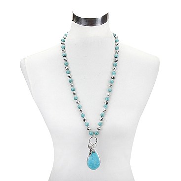 Trendy Long Beaded Nk W/tq Pendant / Skull SLN1600