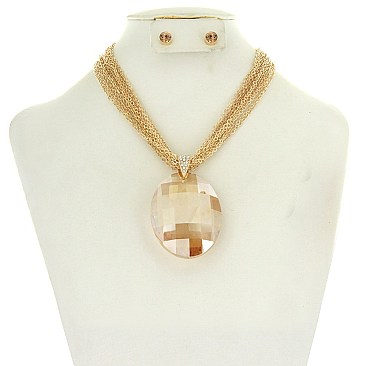 Trendy Multi Strand Chain Nk W/oval Pendant SLN1797