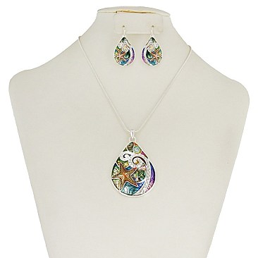 Trendy Star Fish Theme Oval Pendant Nk Set SLN1804