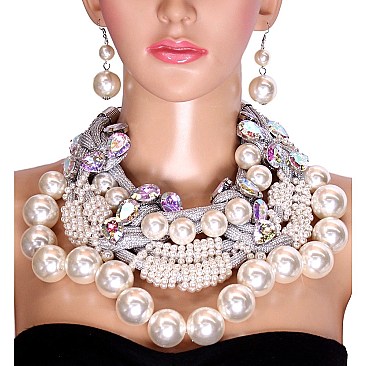 LRG PEARL AND RHINESTONE NECKLACE SET
