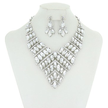 Symmetric V-Shape Rhinestone Necklace set MEZNBQ73