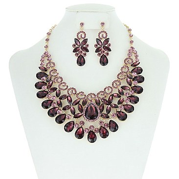TearDrops Loops and Stones Bib RHINESTONE NECKLACE SET MEZ8186