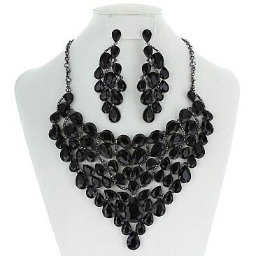 Heavy-Knit RHINESTONE Bib Style NECKLACE With Matching Earrings SET MEZ8188