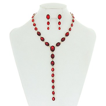 FASHIONABLE OVAL LARIAT STONE NECKLACE/ER SET SLNBY8989