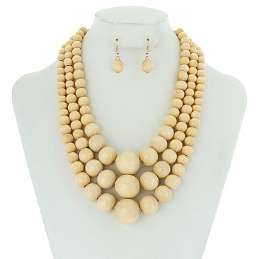 Trendy 3 Line Wood Beaded Necklace Set SLNEL316