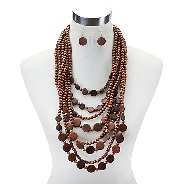 8 LAYERS WOOD BEADS STATEMENT NECKLACE SET MEZNEL317