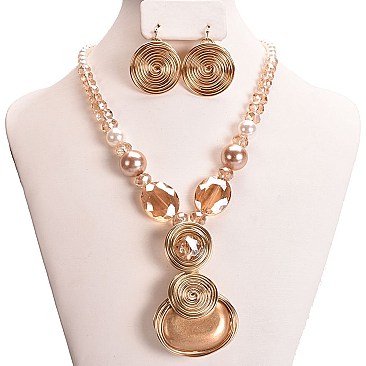 WIRE DANGLE PEARL BEADED NECKLACE SET