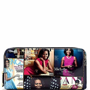 OBAMA Magazine Print Dual Zip Around Wallet RZ-OA028