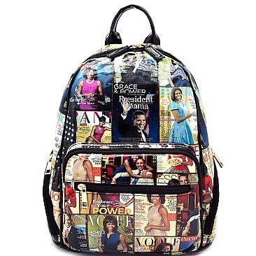 Magazine OBAMA Print Patent Fashion Backpack RZ-OA2697