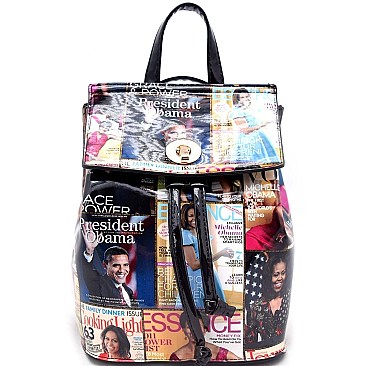 Obama Magazine Print Draw String Mini Backpack RZ-OA2708