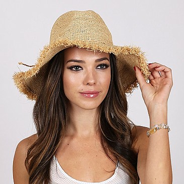 Summer Crochet Raw Edge Raffia Fedora Hat SLRAF1340
