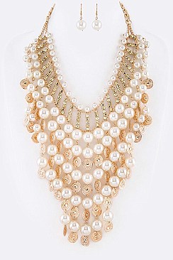 Multi-Layered Pearl Statement Necklace Set LA-33-ST0054
