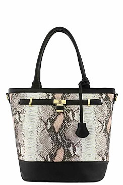 Embossed Snake Print Padlock Quality Bucket Bag