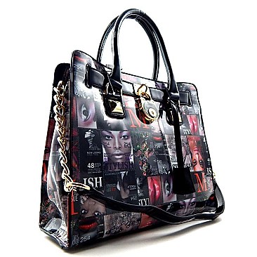 Padlock Accented Tote Magazine Print