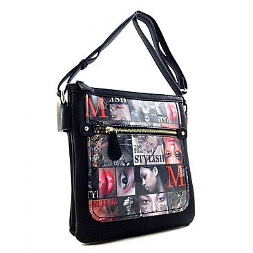 Magazine Print Multi Compartment Cross Body