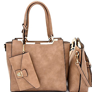 Metal Handle Satchel Hardware Accent 3 in 1 Tote SET MH-XB3038AT