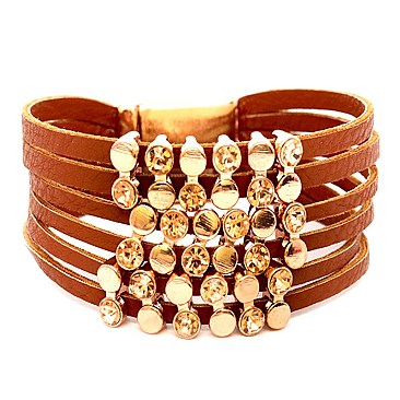 ZB1274-LP Metal Stud Accent Layered Leather Bracelet