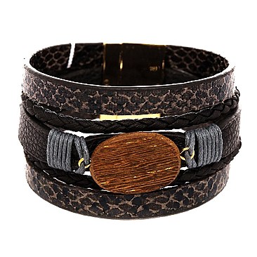 Snake Print Wood Layered Leather Wrap Bracelet MH-ZB1301