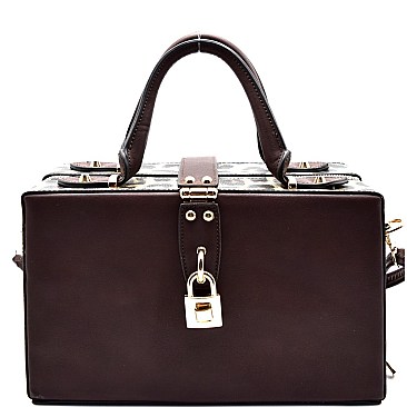 AL632-LP Leopard Trim Turn-lock Boxy Satchel