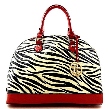 Zebra Print Patent Textured Doom Shape Satchel