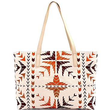 BGA2498-LP Antik Kraft Tribal Embroidered Canvas Shopper Tote