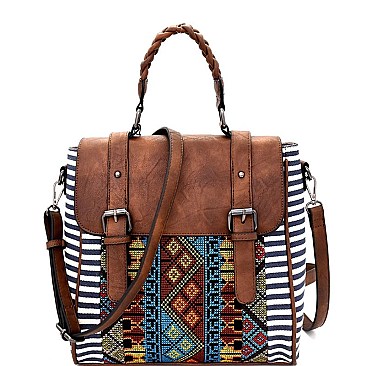 MMS Aztec & Stripe Print Convertible Backpack MH-BGS15730