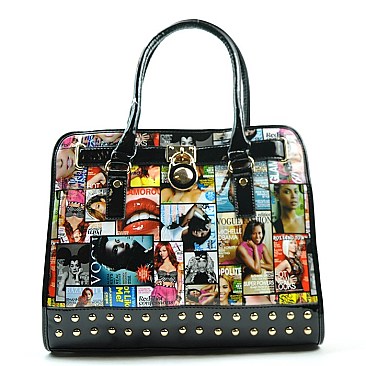 MAGAZINE PRINT PADLOCK TOTE BAG