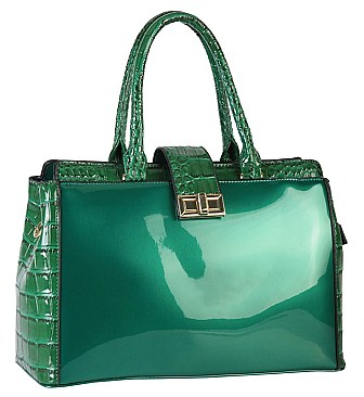 BOUTIQUE TWO-TONE CROCODILE TURN LOCK SATCHEL