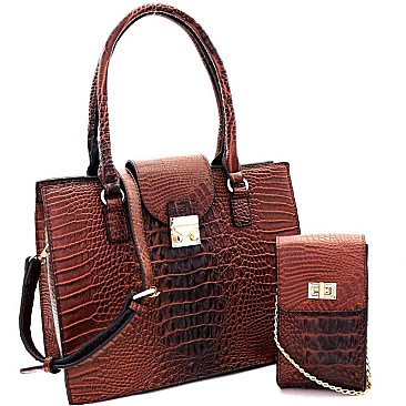 Crocodile Embossed 2 in 1 Tote Cellphone Holder SET MH-CMS017
