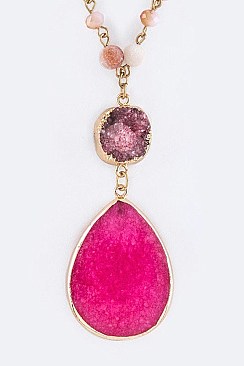 Semi-Precious Druzy Stone Pendant Necklace LA-CN4095
