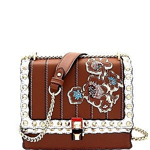 Exotic Flower Embroidery Studded Flap Shoulder Bag MH-F1450