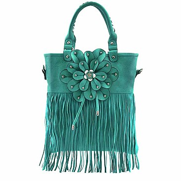 Raised Flower Fringe Hobo-Bag