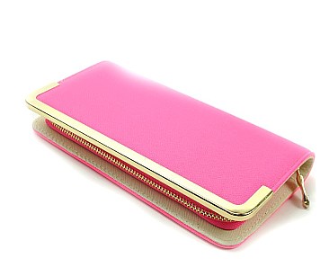 NEON COLOR METAL ACCENTED ROOMY WALLET