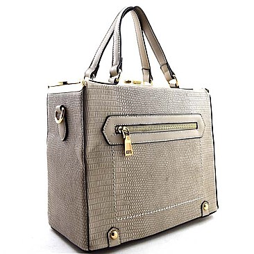 Gold Accent Lizard Skin Print Boxy Shape Satchel