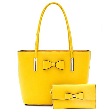 Bow Accent 2 in 1 Shopper Tote Wristlet SET