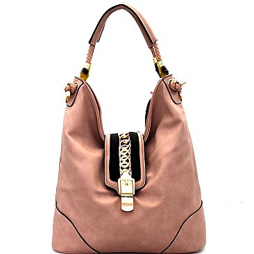 MY6031-LP Chain Flip-Lock Accent Bamboo Detail Strap Hobo