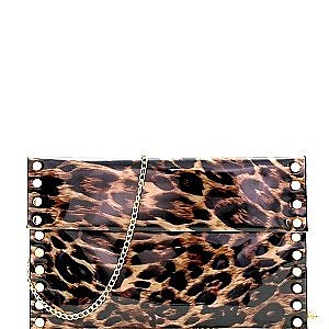 Transparent Clear Layered Leopard Print Studded Clutch MH-PPC6459