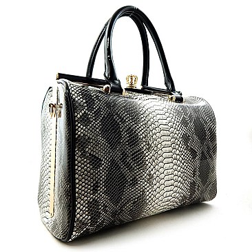 Top Quality Snake Print Metal Framed Satchel