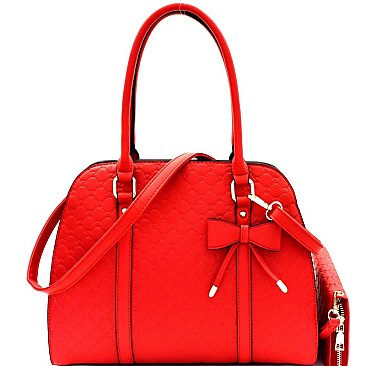 Heart Pattern Checker Bow Accent Satchel Wallet SET  MH-YF7149W