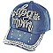 CUTE DOG MOM WITH DOG PAW RHINESTONE DISTRESSED DENIM BASEBALL CAP