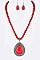 Teardrop Framed Stone Pendant With Chain and Earrings LA-HN7030